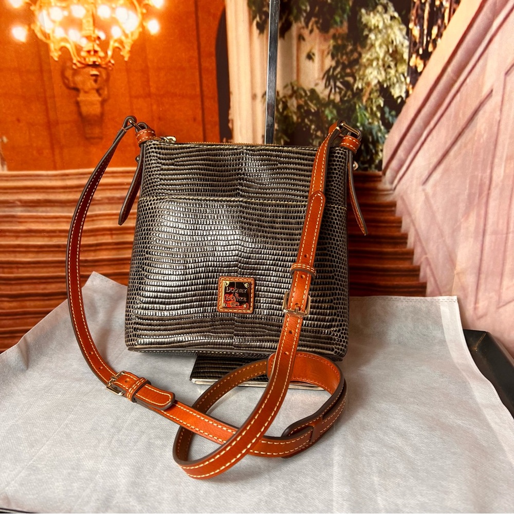 Dooney & Bourke Lizard-Embossed Leather Letter Carrier Crossbody Bag
